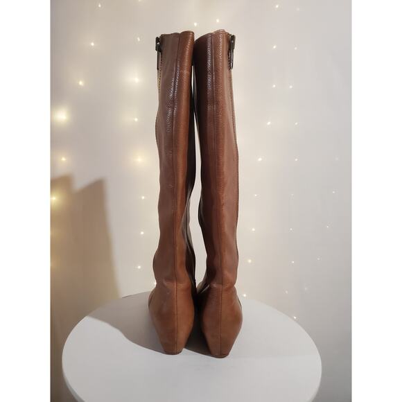 Corso Como Doyle Tall Leather Wedge Riding Boots Size 7 Tan Double Zip Knee High - Picture 3 of 9